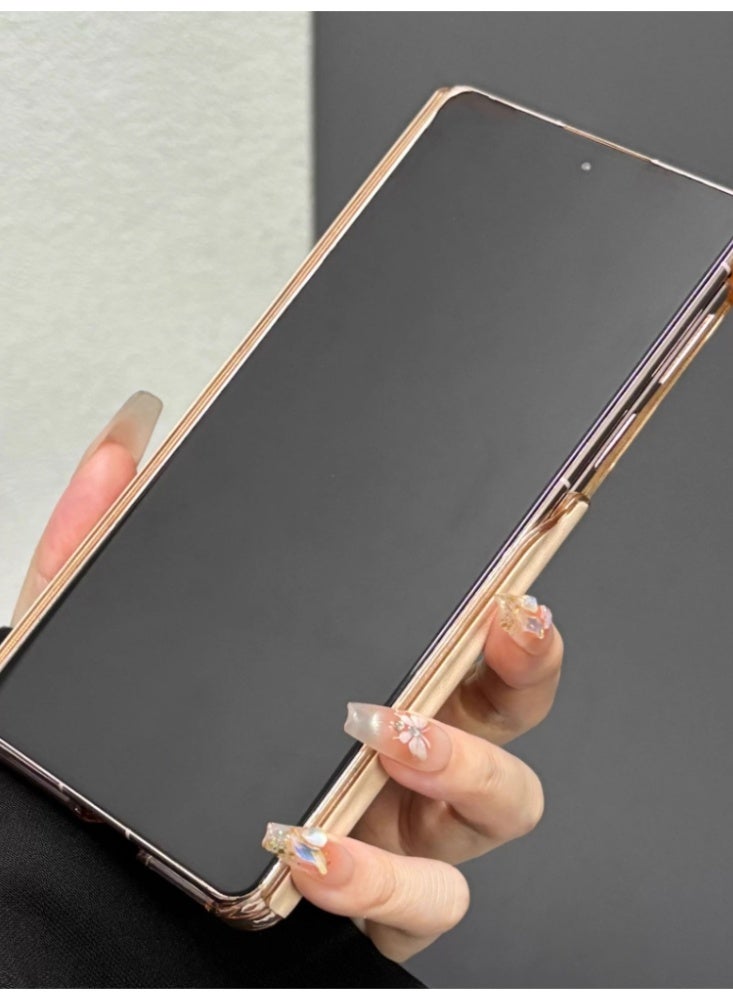 The Phone Case Is Suitable For Huawei MateX3 Foldable Screen, Plain Leather Double-Sided Central Axis Protective Case, Anti-Drop All-Inclusive Transparent Frame, Golden - Image 2